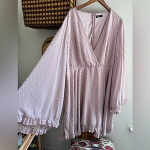 SHEIN Curve Pink Flowy Ruffle Mini Dress with Bell Sleeves Size 3x